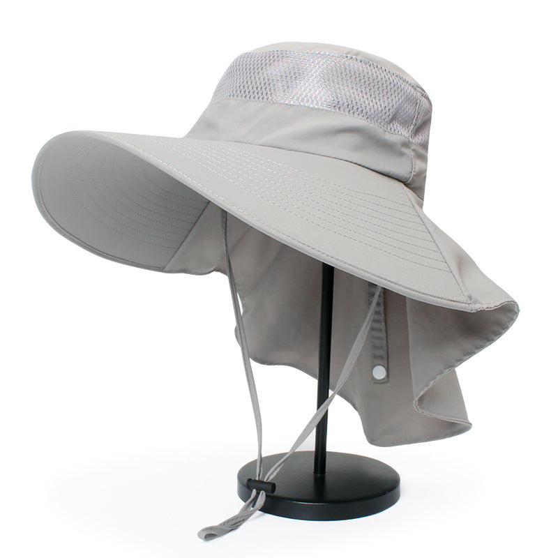 SoraCool Mesh Neck-Flap Trail Hat — light gray neck-flap trail hat on a studio stand