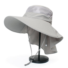 SoraCool Mesh Neck-Flap Trail Hat — light gray neck-flap trail hat on a studio stand