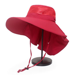SoraCool Mesh Neck-Flap Trail Hat — red neck-flap trail hat on a studio stand