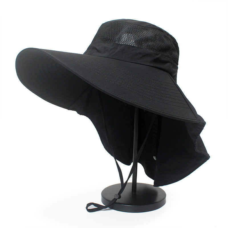 SoraCool Mesh Neck-Flap Trail Hat — black neck-flap trail hat on a studio stand