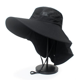 SoraCool Mesh Neck-Flap Trail Hat — black neck-flap trail hat on a studio stand