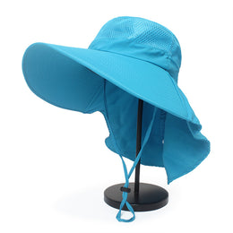 SoraCool Mesh Neck-Flap Trail Hat — blue neck-flap trail hat on a studio stand