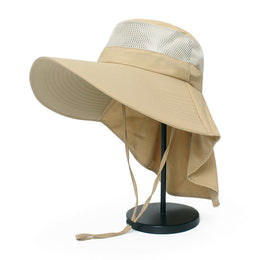 SoraCool Mesh Neck-Flap Trail Hat — tan neck-flap trail hat on a studio stand