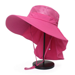 SoraCool Mesh Neck-Flap Trail Hat — pink neck-flap trail hat on a studio stand
