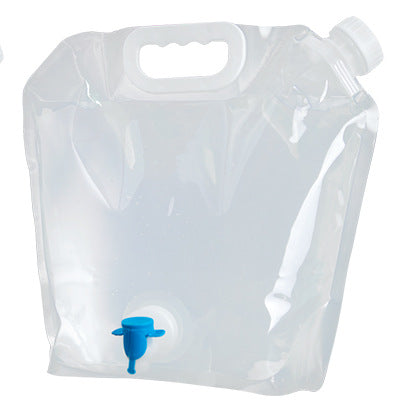 SoraCool Foldable Water Carrier — clear water carrier with blue tap on a white background