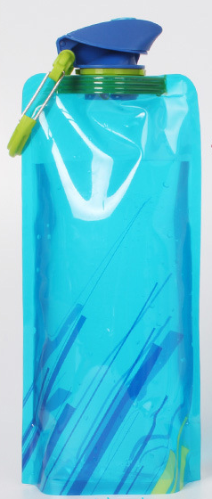 SoraCool Foldable Water Carrier — tall blue water bag with a blue cap on a white background