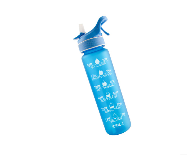 SoraCool Time-Marker Mist Water Bottle — blue bottle isolated on a white background