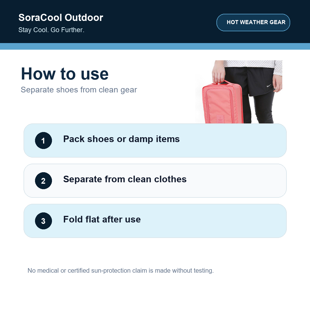 SoraCool Wet/Dry Shoe Bag premium how to use steps